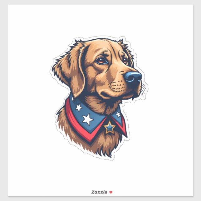 Sticker T-Shirt Chien Rétro Mascotte Retriever Patriotique (Feuille)