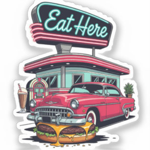 Sticker T-shirt de burger de voiture classique Diner Rétro