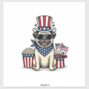Sticker T-shirt de chien avec gravure vintage Pug patrioti