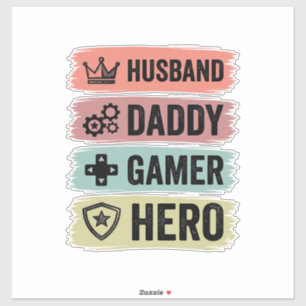 Sticker T-Shirt Géométrique Mari Papa Gamer Héros Vintage