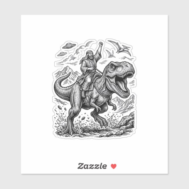 Sticker T-shirt graphique à motif de cavalier dinosaure gr (Feuille)