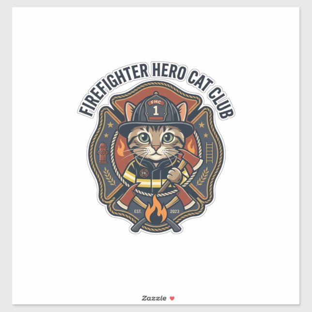 Sticker T-shirt graphique chat héros pompier - Pompiers (Feuille)