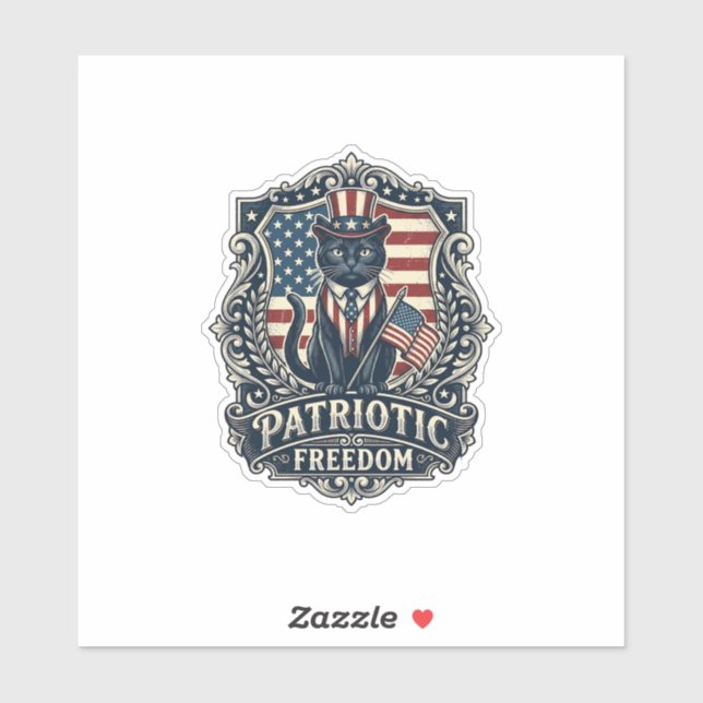 Sticker T-shirt graphique vectoriel de chat noir patriotiq (Feuille)