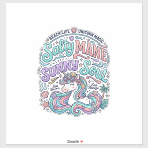 Sticker T-Shirt Licorne Crinière Salée Âme Ensoleillée Sty