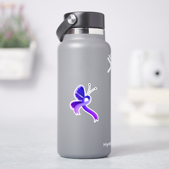 Sticker T-Shirt papillon ruban de sensibilisation bleu et  (HydroFlask)