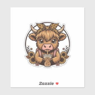 Sticker T-shirt vintage fleur de soleil café vache des Hig