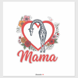 Sticker T-shirt vintage girafe maman cœur floral Design_1