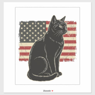 Sticker T-Shirt Vintage Graphique Chat Patriotique Drapeau