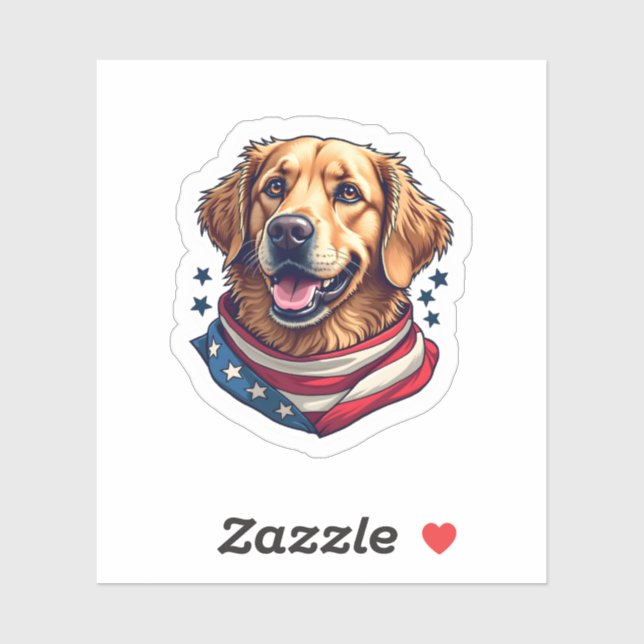 Sticker T-shirt vintage Star Spangled Golden Retriever (Feuille)