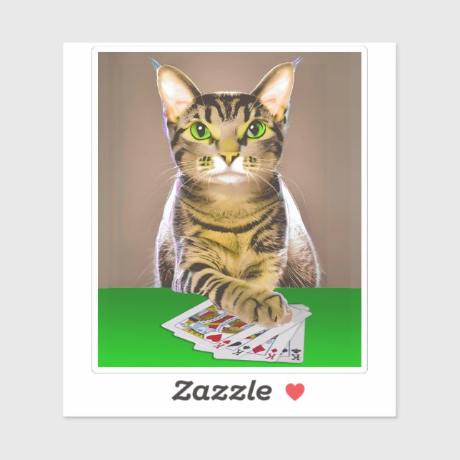 Sticker Tabby Cat Jouer Poker (Feuille)