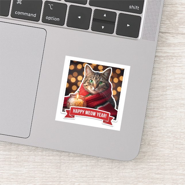 Sticker Tabby Cat New Year Celebration (Détail)