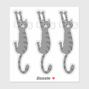 Sticker Tabby Gris Chat Accroché   Chat rayé gris drôle