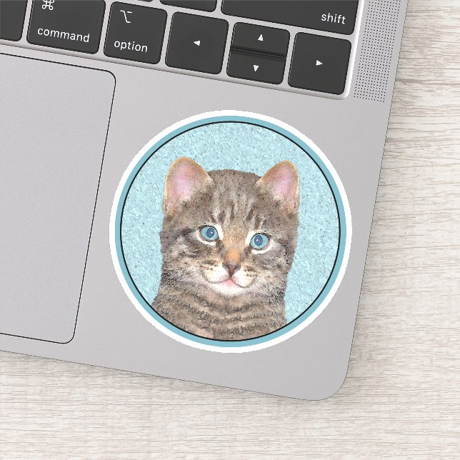 Sticker Tabby Gris Peinture Chat - Cute Original Art Chat (Détail)
