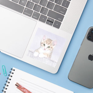 Sticker Tabby Jaune Kitten Peinture - Art Chat Original