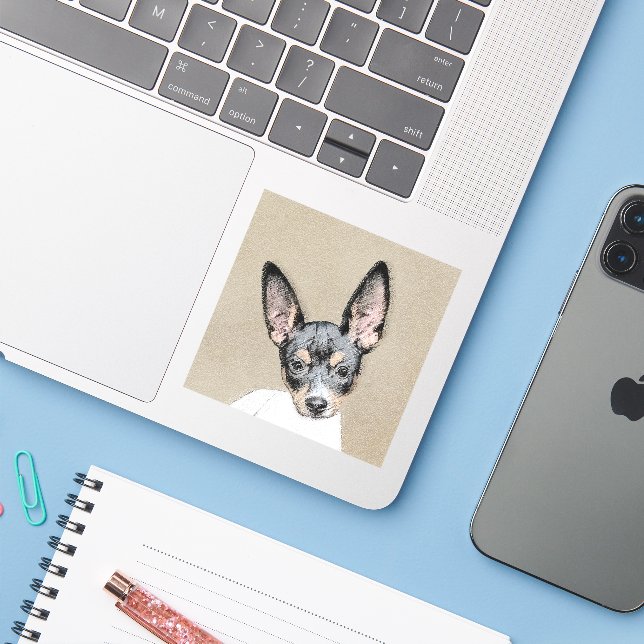 Sticker Tableau Rat Terrier - Cute Original Chien Art (Ordinateur portable avec iPhone)