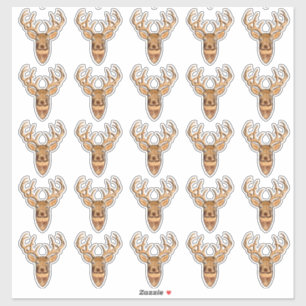 Sticker Tail blanche Tête de cerf style bois