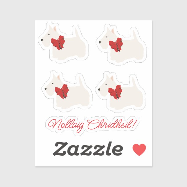 Sticker Tartan Terrier Écossais Blanc  (Feuille)