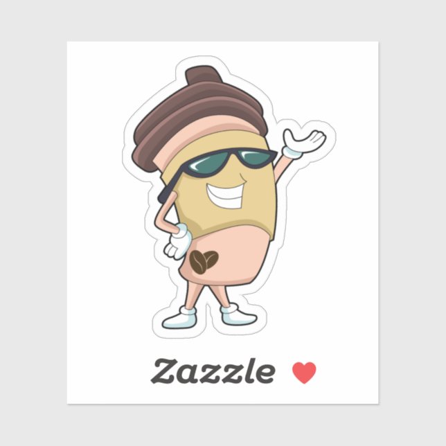 Sticker Tasse à café avec lunettes de soleil (Feuille)