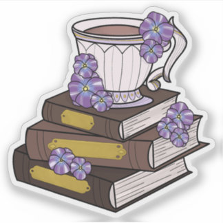 Sticker Tasse à thé et pile de livres