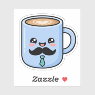 Sticker Tasse de café Kawaii Moustache Cute Fête des Pères