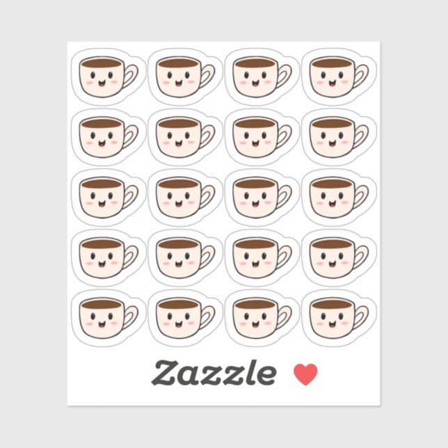 Sticker Tasse de café mignonne Kawaii Pause café Planifica (Feuille)