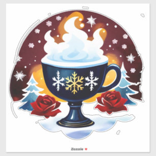 Sticker Tasse festive de cacao bleu avec flocons de neige
