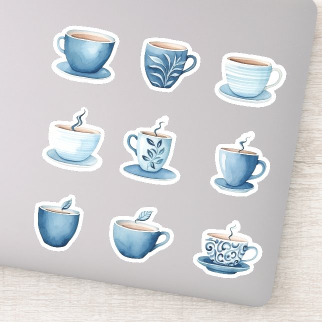 Sticker Tasses à café aquarelle bleue 3 (Détail)