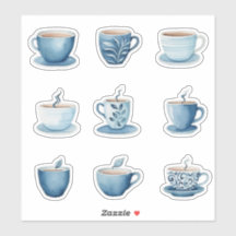 Tasses à café aquarelle bleue 3