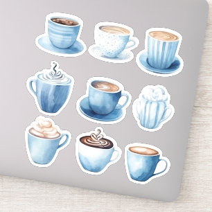 Sticker Tasses à café aquarelle bleue 4