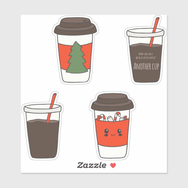 Sticker Tasses à café en papier de Noël Tasses à capuchons (Feuille)