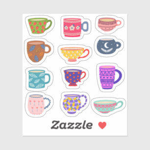 Sticker Tasses à thé mignonnes Boissons chaudes Journal Pl