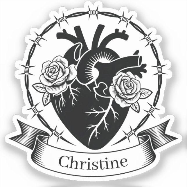 Sticker Tatouage de cœur anatomique : Conception en noir e (Recto)