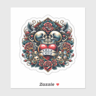 Sticker Tatouage de cœur squelette de véritable amour vue