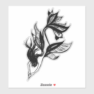 Sticker Tatouage de sirène style brosse dessin d'encre omb