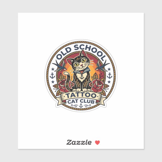 Sticker Tatouage École Ancienne Chat Mignon Design - École (Feuille)