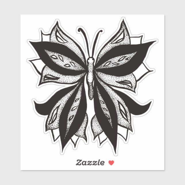 Sticker Tatouage Tribal Noir Et Blanc Papillon (Feuille)