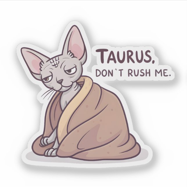 Sticker Taurus Sphynx Cat Calm Zodiac Attitude Art (Devant)