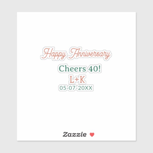Sticker Tchin 40 joyeux anniversaire orange vert nom date (Feuille)