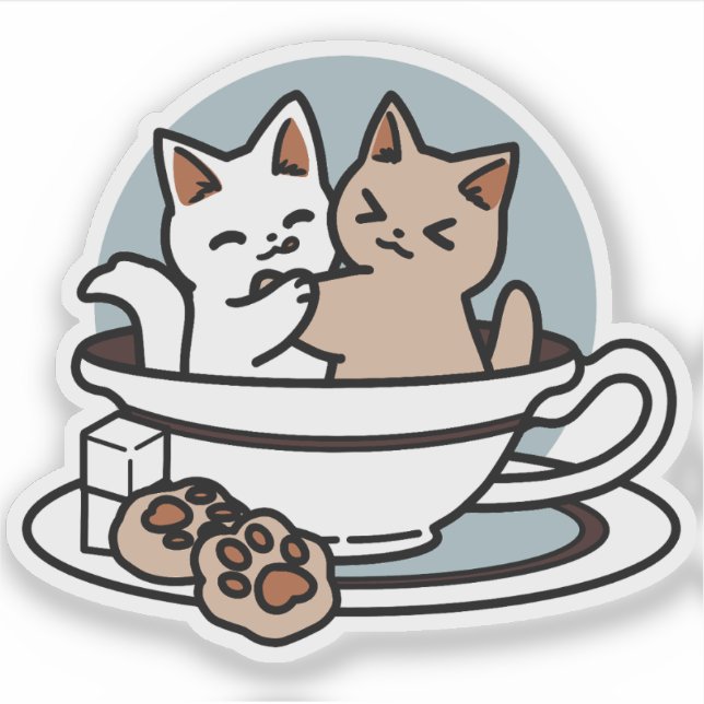 Sticker Tea Time Meow Time - Cute Cat and Tea Design (Devant)