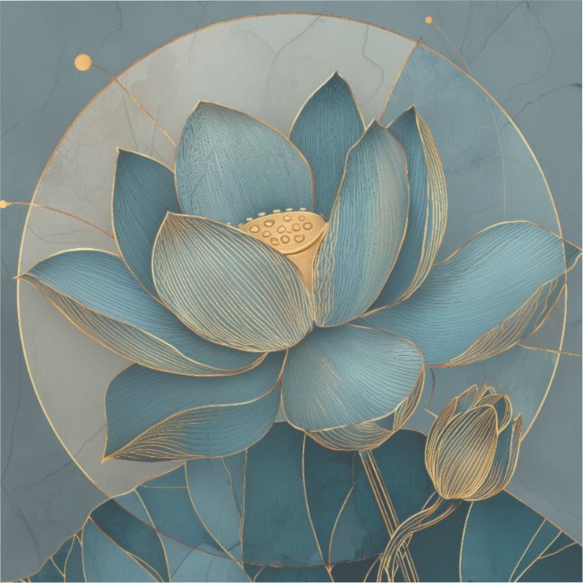 Sticker Teal and Gold Lotus Flower Geometric Line Art Zen (Recto)