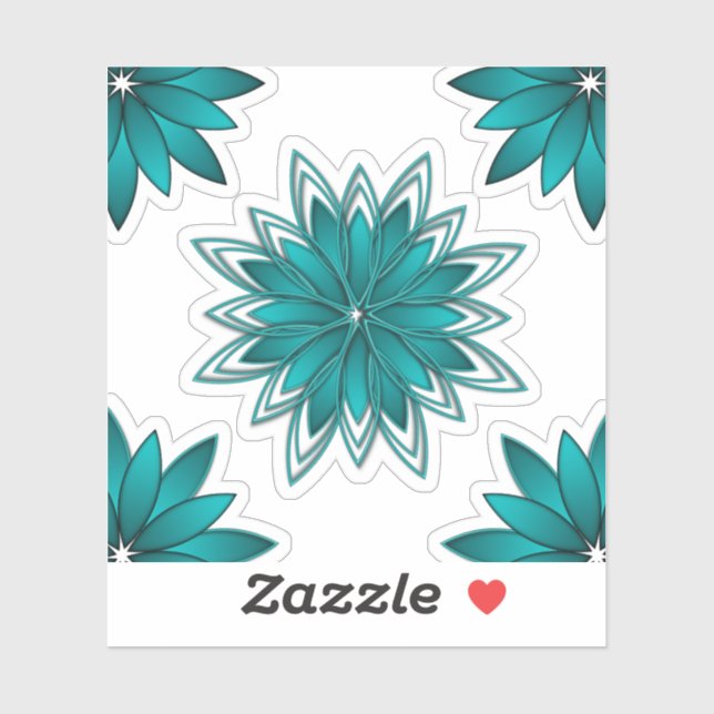Sticker Teal Leaf Mandala Design on Dark Cyan (Feuille)
