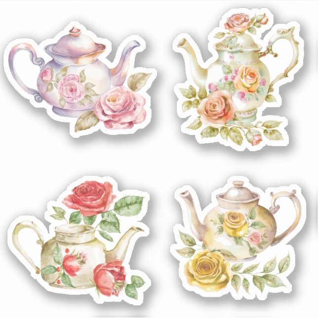 Sticker Teapots roses (Devant)