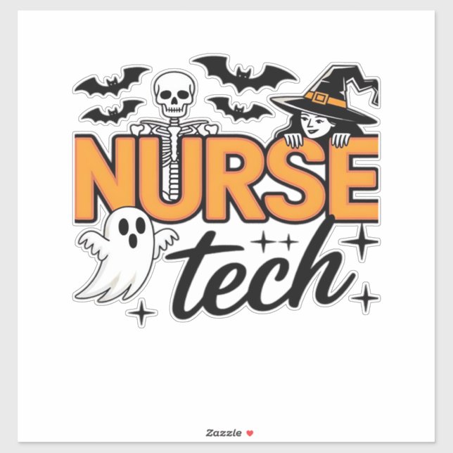 Sticker Tech infirmière - Halloween - avec squelette, sorc (Feuille)