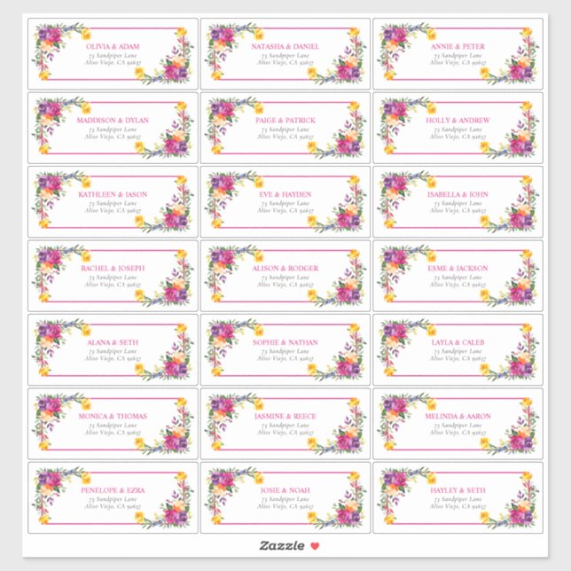 Sticker Technicolor tendance Boho Floral Adresse d'hôte (Feuille)