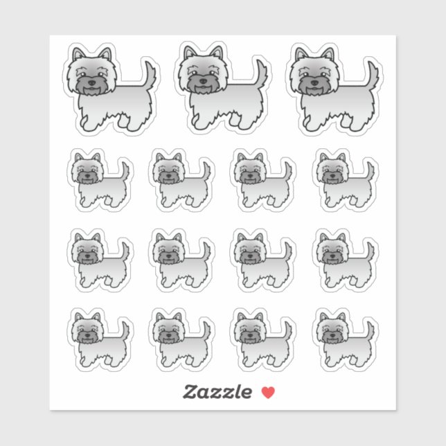 Sticker Teckels Cairn Gris Chiens de Dessin Animé Mignons (Feuille)