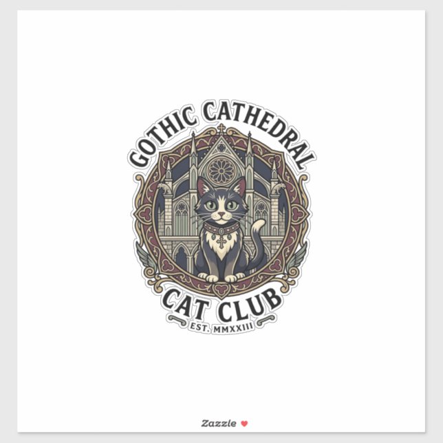 Sticker Tee shirt graphique de chat de cathédrale gothique (Feuille)