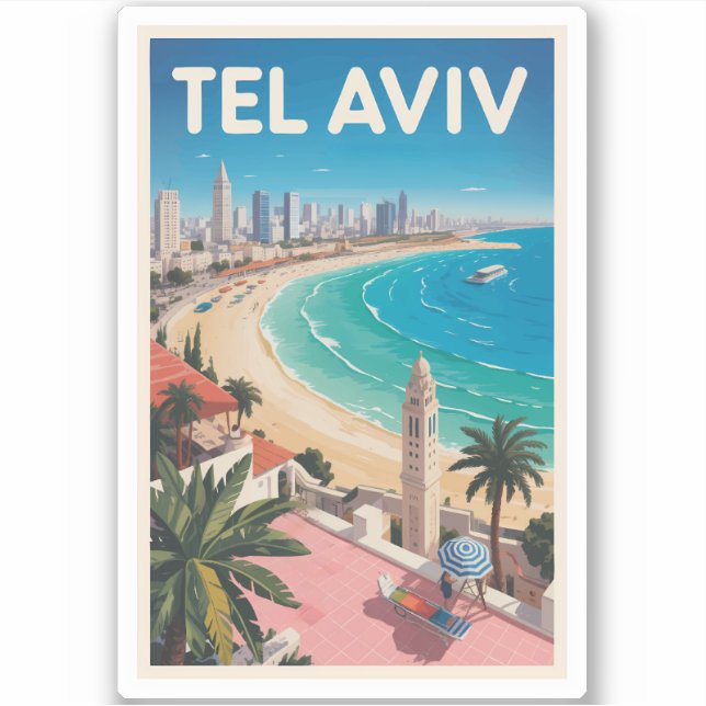 Sticker Tel Aviv Israel Illustration Travel Art Vintage (Devant)