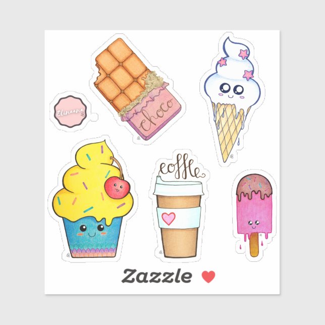 Sticker Temps de dessert - Jolies caricatures de friandise (Feuille)