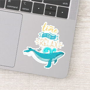 Sticker Temps mignon heureux de baleine bleue de détendre