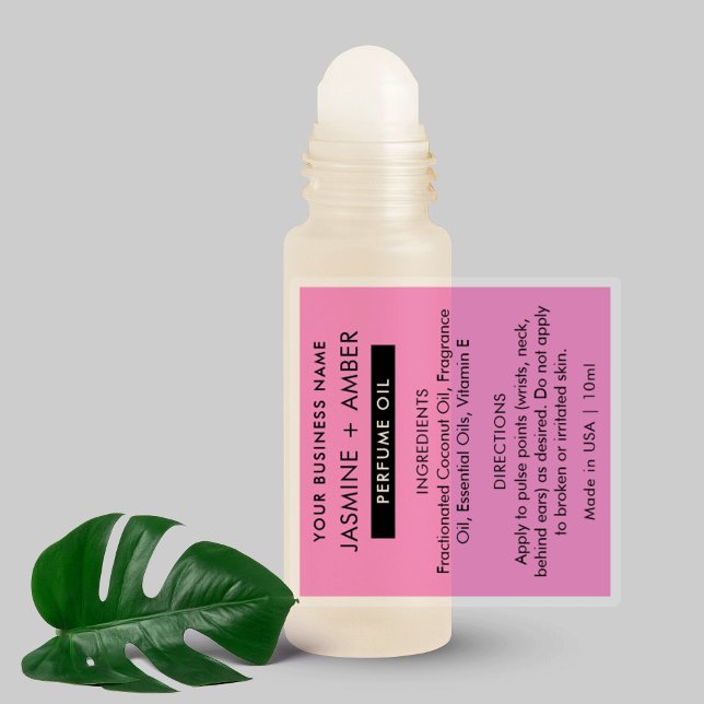 Sticker Tendance Rose 10ml Roll d'huile de parfum sur bout (Modern girly pink and black perfume oil roller bottle wrapper label)